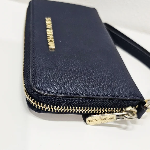 Michael Kors Jet Set Wallet Zip Around With Wristlet Dark Blue - Picture 13 of 14